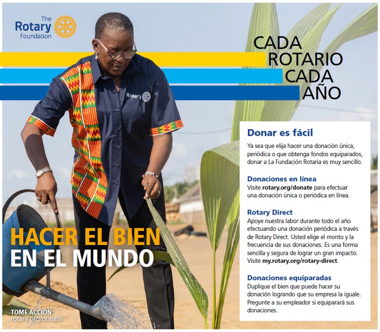 Cartel de La Fundación Rotaria: Cada Rotario Cada Año — Hacer el bien en el mundo, con las formas de donar